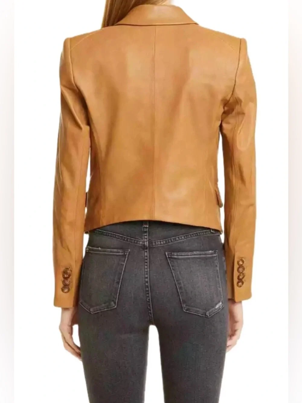 Veronica Beard Brown Cooke Dickey Lambskin Leather Double Breasted Jacket Size 2
